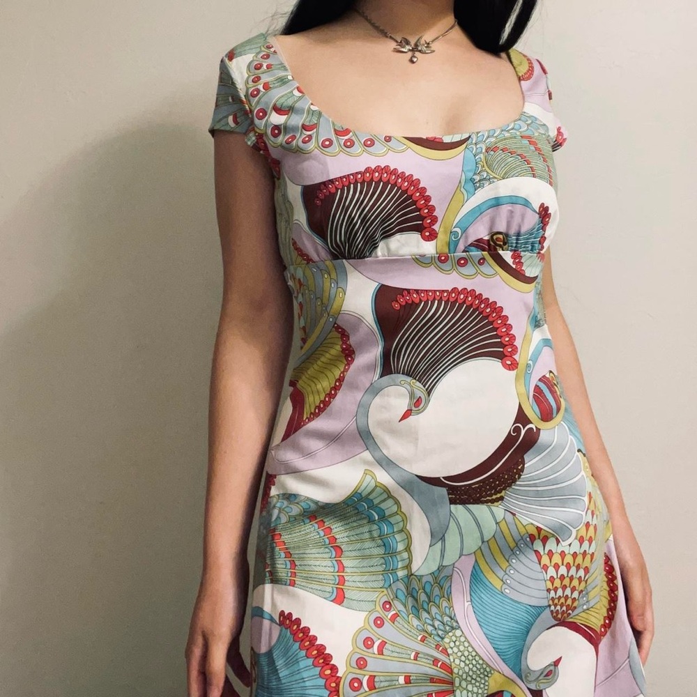 90s grunge psychedelic peacock made in US funky babydoll dress